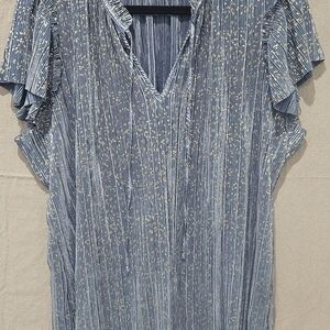 Holiday Tamara H Blouse Blue And Gold Short Sleeve Size 1X